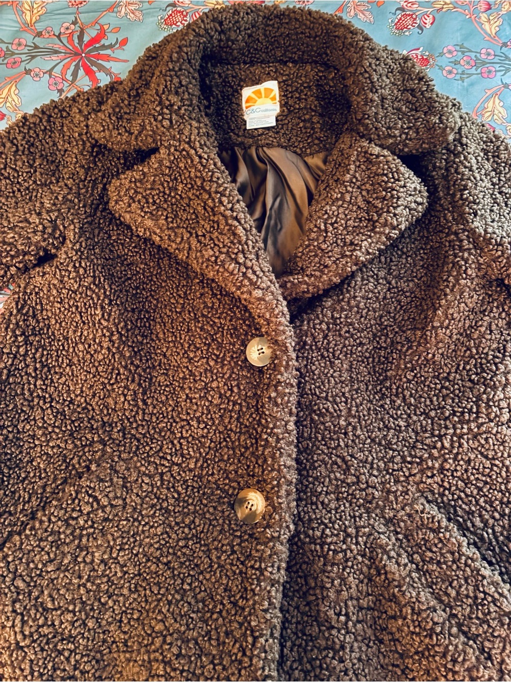 C&C California Brown Teddy Jacket with Button Front